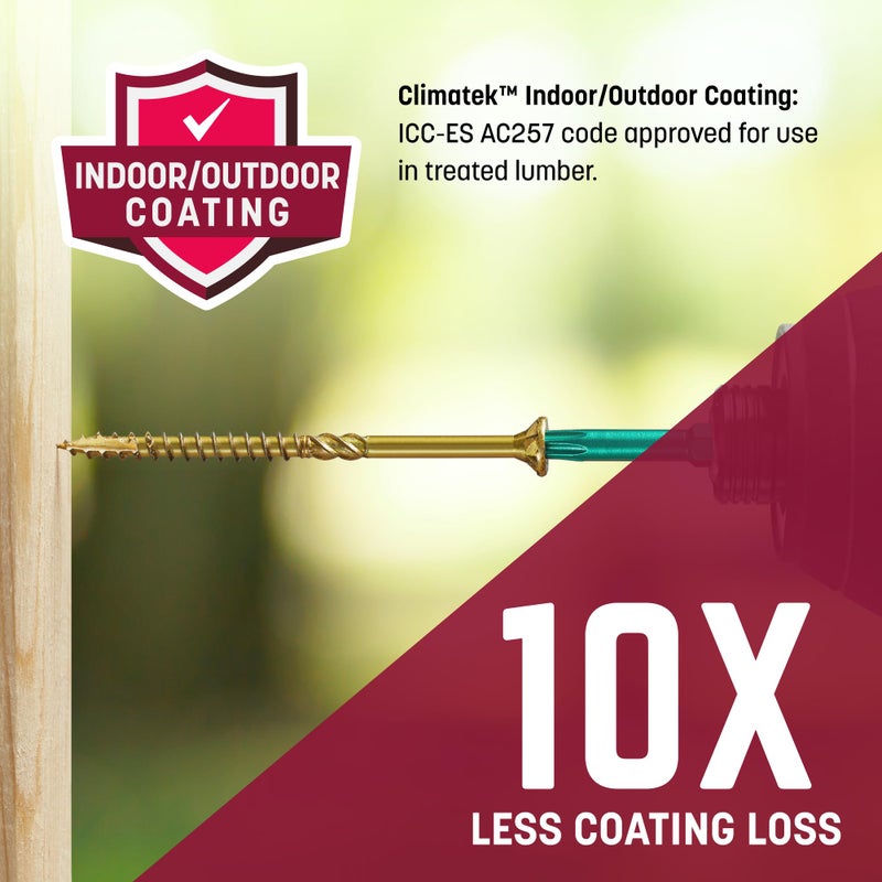 GRK Fasteners R4#10 x 3-1/2 Inch, Multi-Purpose Framing Screws, 300 PCS, Rust Resistant Climatek Coating, Outdoor Fencing and Deck Screws, Fast Bite Tip, Star Drive Recess, T-25 Bit Included, Gold - Image 5